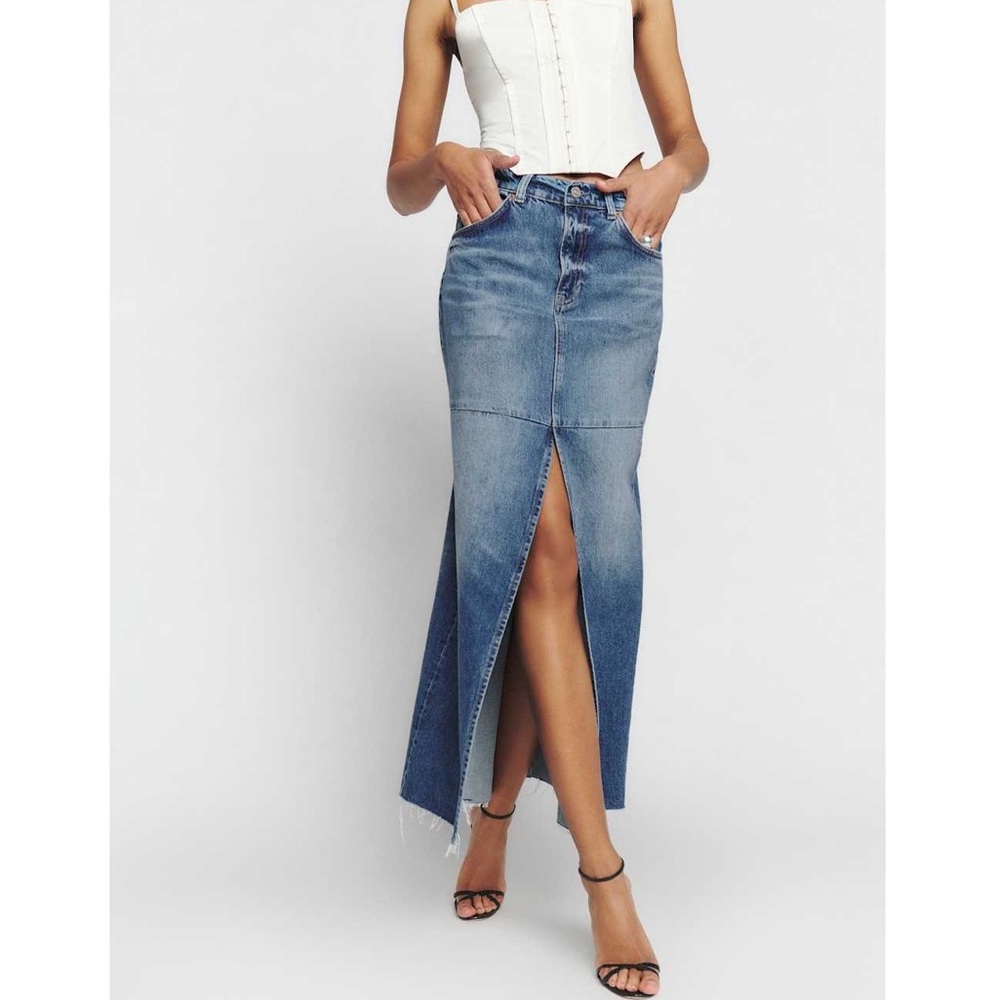 REFORMATION Tazz Maxi Denim Skirt Hemlock
